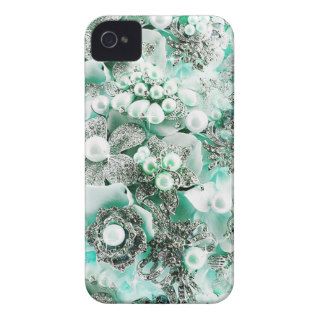 Diamond Bling Bling Bouquet, Teal & White Pearls Case Mate iPhone 4 Case