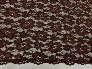 Brown 2way Stretch Mesh W/corded Floral Embroidery Bridal Lace Fabric 50" Wide By the Yard