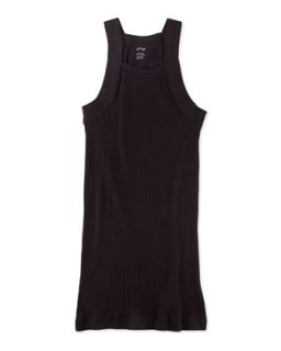 Two Pack Square Cut Ribbed Knit Tank, Black