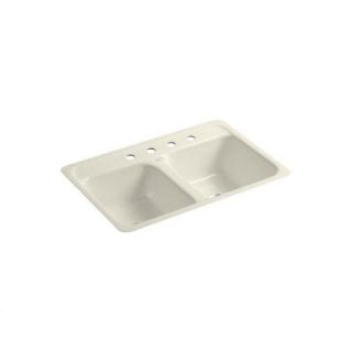 KOHLER Delafield Tile In Cast Iron 32x21x8.5 4 Hole Kitchen Sink in Almond K 5950 4 47