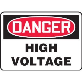 Accuform Signs SAR118 Adhesive Vinyl Specialty Sign By The Roll, Legend "DANGER HIGH VOLTAGE", 7" Width x 10" Length x 4 mil Thickness, Black/Red on White (50 per Roll): Industrial Warning Signs: Industrial & Scientific