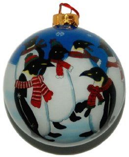 Hand Painted Glass Ornament, Penguins CO 127   Decorative Hanging Ornaments