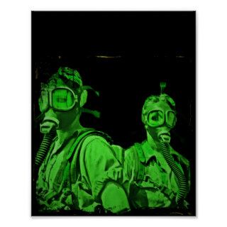 Gals in Neon Green Gas Masks Poster