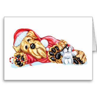 Airedale Terrier Christmas Waiting for Santa Greeting Cards