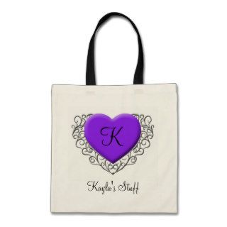 Purple Filigree Heart, monogram  name bag