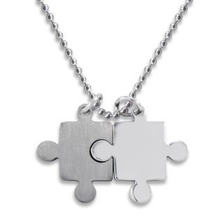 Stainless Steel Brushed/ Polished Puzzle Piece Necklace West Coast Jewelry Stainless Steel Necklaces