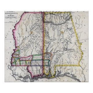 ca 1818 State of Mississippi and Alabama Territory Print