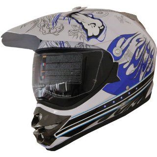 Motocross Dual Sport Helmet Blue Flame 183 w/ Visor (L): Automotive