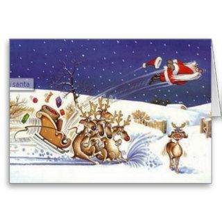 Flying Santa Beautiful Reindeer Funny Christmas Card