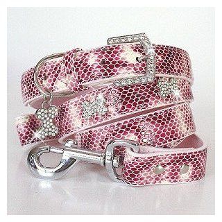 "The Wild Thing" 192 Swarovski crystals jewelled Python Skin Pattern Dog Collar and Leash Set   Pink / Small : Pet Leashes : Pet Supplies