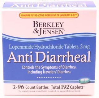 Berkley and Jensen Anti Diarrheal Medicie Loperamide Hydrochloride Tablets 2 mg 192 Caplets Per Order: Health & Personal Care