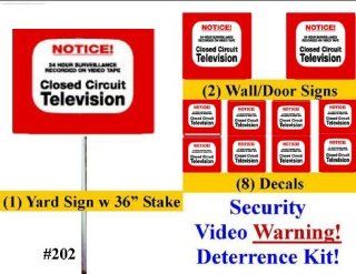 Security Sign & Security Decal   #202 1 Video CCTV Security Surveillance Camera System Warning Sign & Decal Sticker Kit  Commercial Grade 1 on 36" Aluminum Stake with Safety Cap, 2 Gate Signs & 8 Decals. 