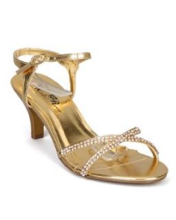Wild Rose Gaga183 Rhinestone Studded Ankle Strap Party Dance Dress Sandal   Gold Metallic PU: Shoes