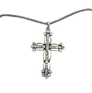 Necklace   N193   CZ Cross on Rope Chain ~ Clear AB: SERENITY CRYSTALS: Jewelry