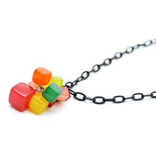 [Aznavour] Lovely & Cute Cube Necklace / Black & Hot Pink #N221.: Chain Necklaces: Jewelry
