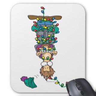 tangled in christmas lights funny cartoon design mouse pad