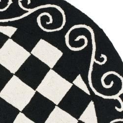 Hand hooked Diamond Black/ Ivory Wool Rug (4' Round) Safavieh Round/Oval/Square