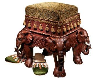 Persian Sultan Elephants Jacquard Sculptural Luxury Upholstered Footstool (Xoticbrands) : Everything Else