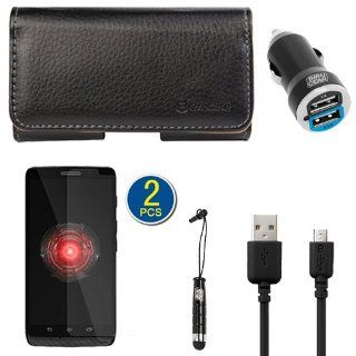 BIRUGEAR 6 Items Essential Accessories Bundle Kit for Motorola Droid Mini Black Horizontal Leather Case, Screen Protector, 2 Port USB Car Charger, Micro USB Cable (Verizon): Cell Phones & Accessories