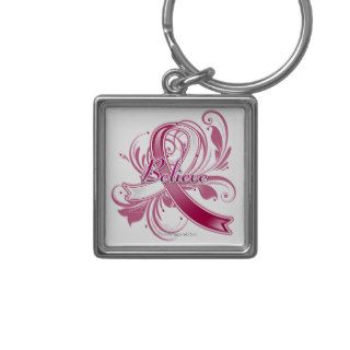 Throat Cancer Believe Flourish Ribbon Key Chains