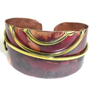 Handcrafted Red Copper and Brass Scroll Cuff (South Africa) Global Crafts Bracelets