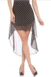 247 Frenzy Hi lo Polka Dot Sheer Skirt   Black Taupe (X Small) at  Womens Clothing store