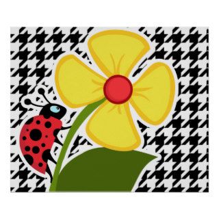 Ladybug; Black & White Houndstooth Poster