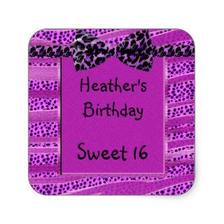 Pink Cheetah Sweet Sixteen Zebra Stripes Square Sticker