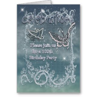 100th Birthday Party   Butterfly Invitation Cards