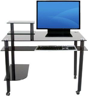 Black Glass and Aluminum Mobile Computer Desk by RTA Products : Office Furniture : Office Products
