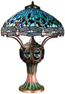 Dale Tiffany 0007/273E Blue Dragonfly Table Lamp, Antique Verde and Art Glass Shade    