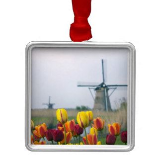 Windmills and tulips along the canal in ornaments