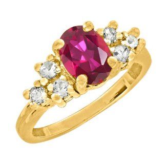 2.10 CT 8x6mm Oval Red Mystic Topaz Yellow Gold Ring: Jewelry