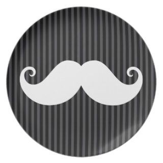Funny white mustache on black gray striped pattern party plates