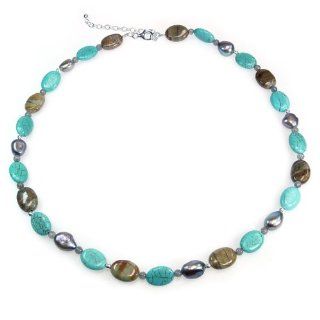 Jasper, Labradorite & Turquoise 925 Sterling Silver 18.5 21 Bead Necklace: Jewelry