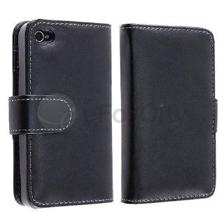 Black Leather Pouch Case Cover w/ Credit Card Wallet for Apple Iphone 4 G 4s USA: Cell Phones & Accessories