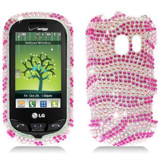 Hard Plastic Snap on Cover Fits LG VN271 AN271 UN271 Extravert Hot Pink Zebra Full Diamond T Mobile: Cell Phones & Accessories