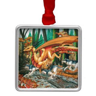 Dragon Running with Wolves by Carla Morrow Christmas Tree Ornament