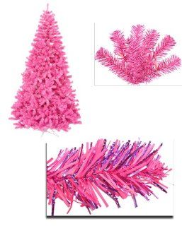 9' Pre Lit Hot Pink Full Artificial Sparkling Tinsel Christmas Tree  Pink Lights  