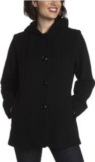 AK Anne Klein Women's Wool Single Breasted Seamed Detail Hooded Pea Coat, Black, Small
