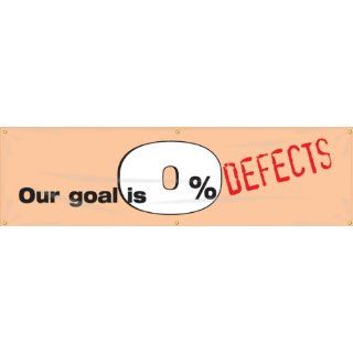 Accuform Signs MBR926 Reinforced Vinyl Motivational Safety Banner "Our Goal Is 0% DEFECTS" with Metal Grommets, 28" Width x 8' Length, Red/White/Black on Orange: Industrial Warning Signs: Industrial & Scientific