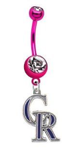 Colorado Rockies MLB PREMIUM Pink Titanium Anodized Sexy Belly Button Navel Ring: Body Piercing Barbells: Jewelry