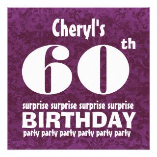 60th SURPRISE  Birthday Party Purple White R452 Invitations