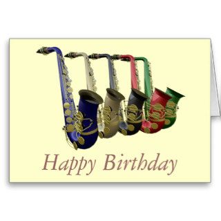 Five Colorful Saxophones Happy Birthday Card