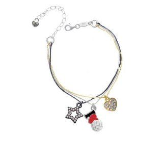 I Love Volleyball   Red Heart   RockStar Tri Color Charm Bracelet: Delight: Jewelry