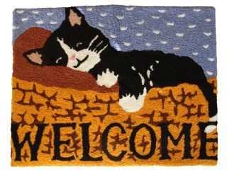 Black Cat Halloween Welcome Handmade Rug   Doormats