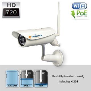 TriVision NC 326PW Wi Fi Wirelss & POE Combo HD 720P Home IP Security Camera Outdoor. Install in 3 Steps with Our Free iPhone, iPad and Android apps. 15m Night Vision, Motion Sensor, SD card DVR, and more  Bullet Cameras  Camera & Photo