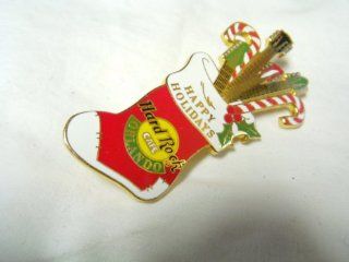 Hard Rock Cafe Orlando Christmas Stocking with Guitars and Candy Canes, Limited Edition 2500 Lapel Pin 