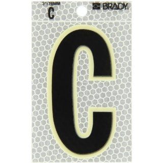 Brady 3010 C 3 1/2" Height, 2 1/2" Width, B 309 High Intensity Prismatic Reflective Sheeting, Black And Silver Color Glow In The Dark/Ultra Reflective Letter, Legend "C" (Pack Of 10): Industrial Warning Signs: Industrial & Scientifi