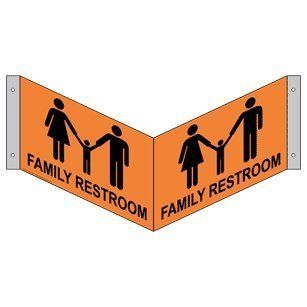 Family Restroom Sign RRE 6992Tri BLKonORNG Unisex / Family / Assisted  Business And Store Signs 